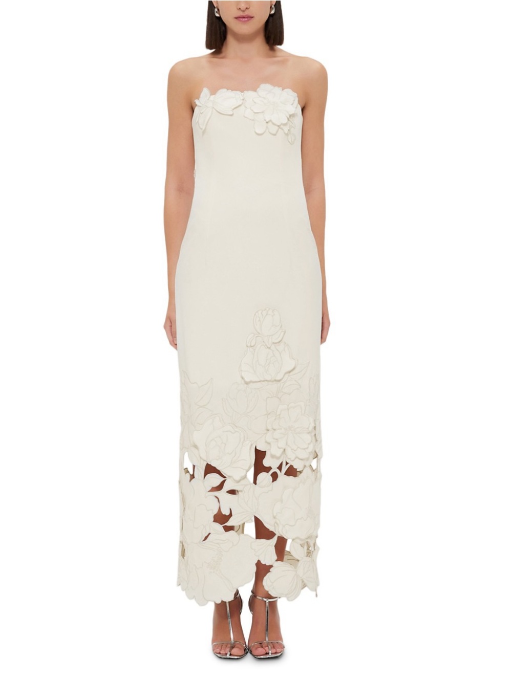 Leo Lin Rayna Dress Strapless Vanilla Floral-Appliqué Maxi Dress